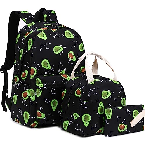 Mimfutu Schulrucksack Mädchen Rucksack Schule Kinder Schultasche Teenager Schulranzen mit Lunch Tasche Federmäppchen (Avocado) von Mimfutu
