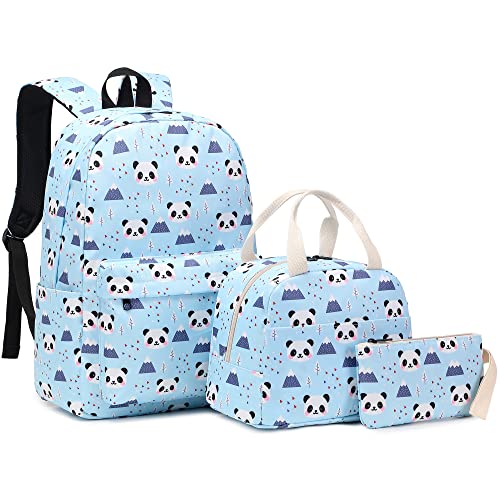 Mimfutu Schulrucksack Mädchen Rucksack Schule Kinder Schultasche Teenager Schulranzen mit Lunch Tasche Federmäppchen (Panda Blau) von Mimfutu