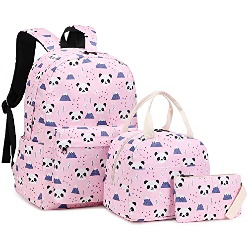 Mimfutu Schulrucksack Mädchen Rucksack Schule Kinder Schultasche Teenager Schulranzen mit Lunch Tasche Federmäppchen (Panda Rosa) von Mimfutu