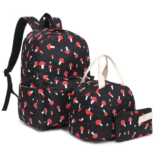 Mimfutu Schulrucksack Mädchen Rucksack Schule Kinder Schultasche Teenager Schulranzen mit Lunch Tasche Federmäppchen (Pilz) von Mimfutu