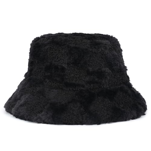 Mimfutu Winter Fischerhut Fluffy Bucket Hat für Damen Herren (Kariert Schwarz) von Mimfutu