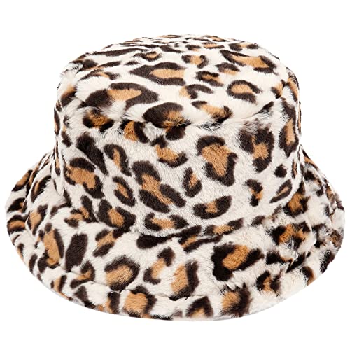 Mimfutu Winter Fischerhut Fluffy Bucket Hat für Damen Herren (Leopard Beige) von Mimfutu