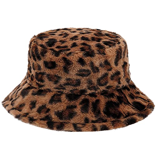 Mimfutu Winter Fischerhut Fluffy Bucket Hat für Damen Herren (Leopard Braun) von Mimfutu