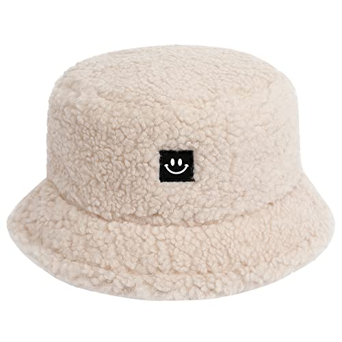 Mimfutu Winter Fischerhut Fluffy Bucket Hat für Damen Herren (Smile Beige) von Mimfutu