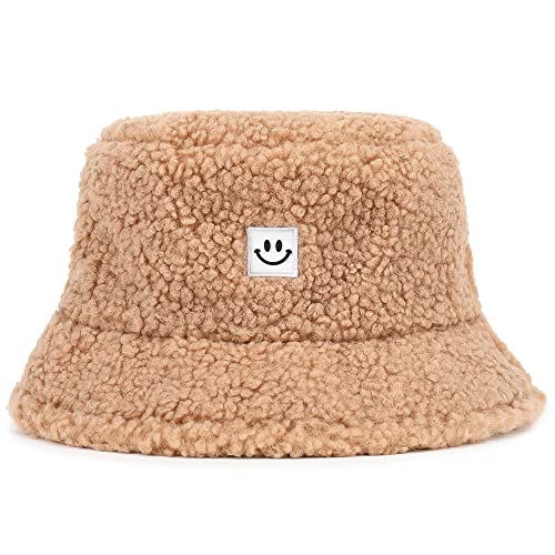 Mimfutu Winter Fischerhut Fluffy Bucket Hat für Damen Herren (Smile Khaki) von Mimfutu