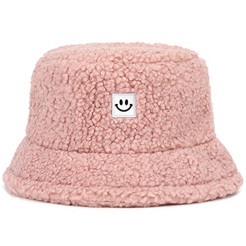 Mimfutu Winter Fischerhut Fluffy Bucket Hat für Damen Herren (Smile Rosa) von Mimfutu