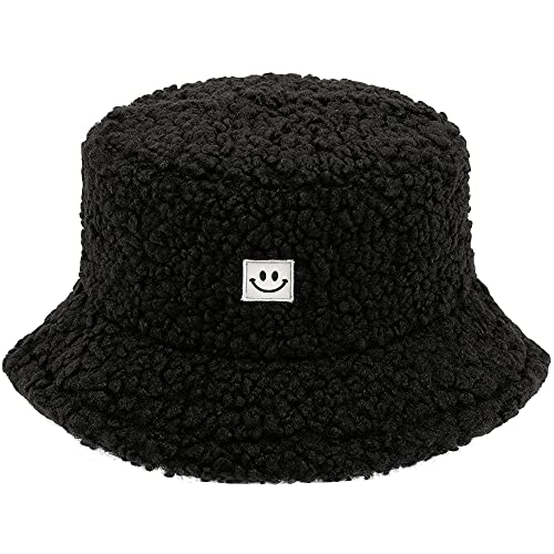 Mimfutu Winter Fischerhut Fluffy Bucket Hat für Damen Herren (Smile Schwarz) von Mimfutu