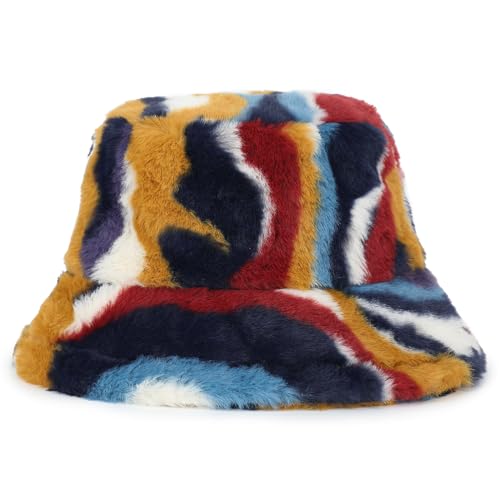 Mimfutu Winter Fischerhut Fluffy Bucket Hat für Damen Herren (Streifen) von Mimfutu