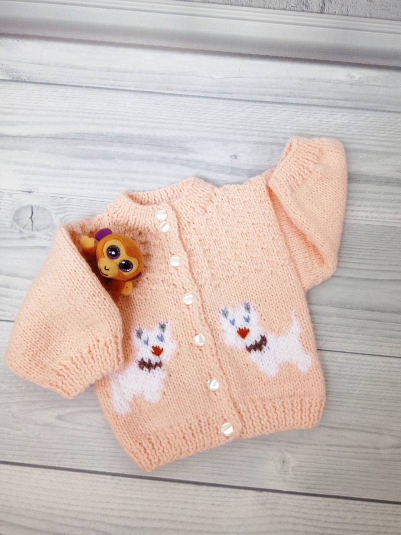 Merino Wolle Baby Pullover Welpen Muster Kleidung Stricken Kinderpullover Handstrick Jacke Baby-Dusche-Geschenk 0-5T, 0 Bis 12 Monate von MimiAnnaKnitting