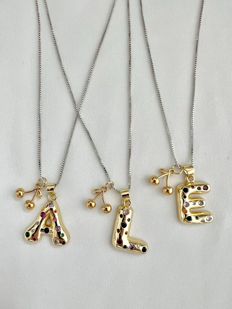 Mehrfarbige Zirkonsteinblase Buchstabenkirsche Anhänger Silber Kette Halskette von MimiRockwell