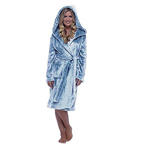 Mimihuhu Damen Bademantel mit Kapuze Morgenmantel flauschig Nachtwäsche Taupe Baumwolle Morgenmantel Frottee Damen Saunamantel (Blau,4XL) von Mimihuhu