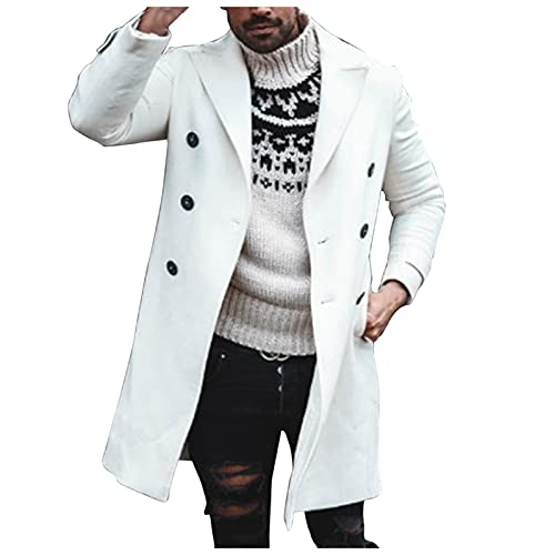 Mimihuhu Herren Lang Mantel Einfarbig Wintermantel Wollmischfaser Dufflecoat Winter Warm Wollmantel (Weiß,XXL) von Mimihuhu