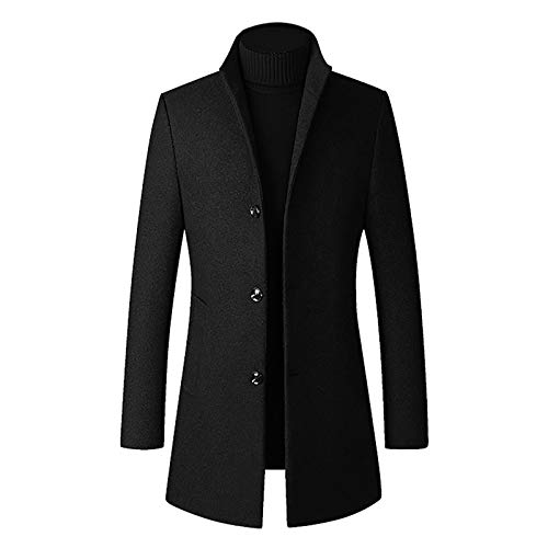 Mimihuhu Herren Stehkragen Wintermantel Lang Mantel Männer Slim Fit Herrenmantel Warm Business Mantel Wollmantel (L, Schwarz-1) von Mimihuhu