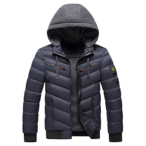 Mimihuhu Herren Winterjacke Warm Steppjacke mit abnehmbarer Kapuze Outdoorjacke Männer Slim Fit Daunenjacke in vielen Farben (Blau,3XL) von Mimihuhu