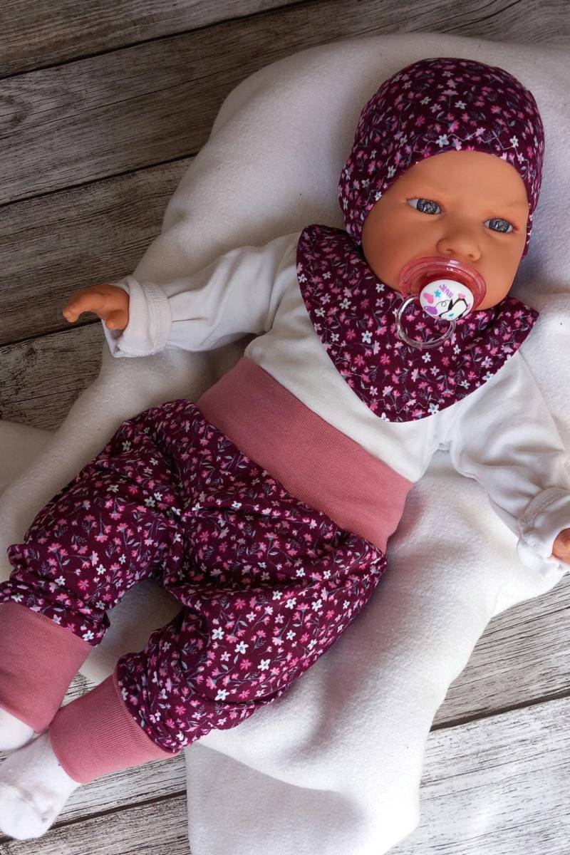 Baby Set Blüten Gr. 56 62 68 Hose Mütze Halstuch Mädchen von Mimimimahandmade
