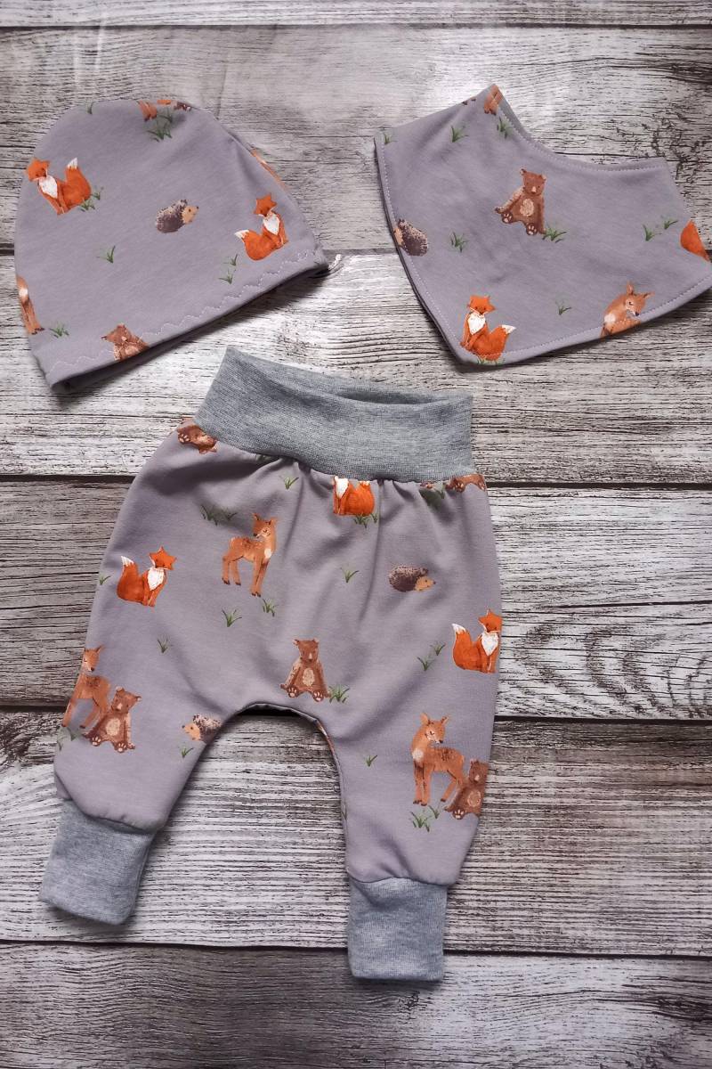 Set Baby Hose Halstuch Mütze Hr. 56 62 68 Fuchs Bär von Mimimimahandmade