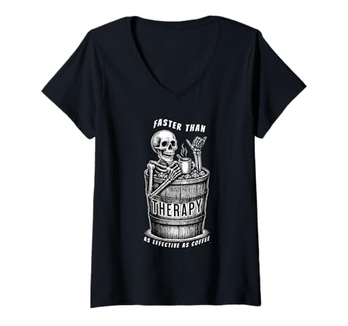 Damen Eisbaden Skelett Kältetraining Kaffee Statement T-Shirt mit V-Ausschnitt Damen Eisbaden Skelett Kältetraining Kaffee Statement T-Shirt mit V-Ausschnitt von Mimis Shop