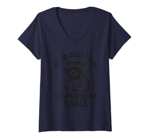 Damen Lustiger Waschbär Aufschieberitis Spruch T-Shirt mit V-Ausschnitt Damen Lustiger Waschbär Aufschieberitis Spruch T-Shirt mit V-Ausschnitt von Mimis Shop