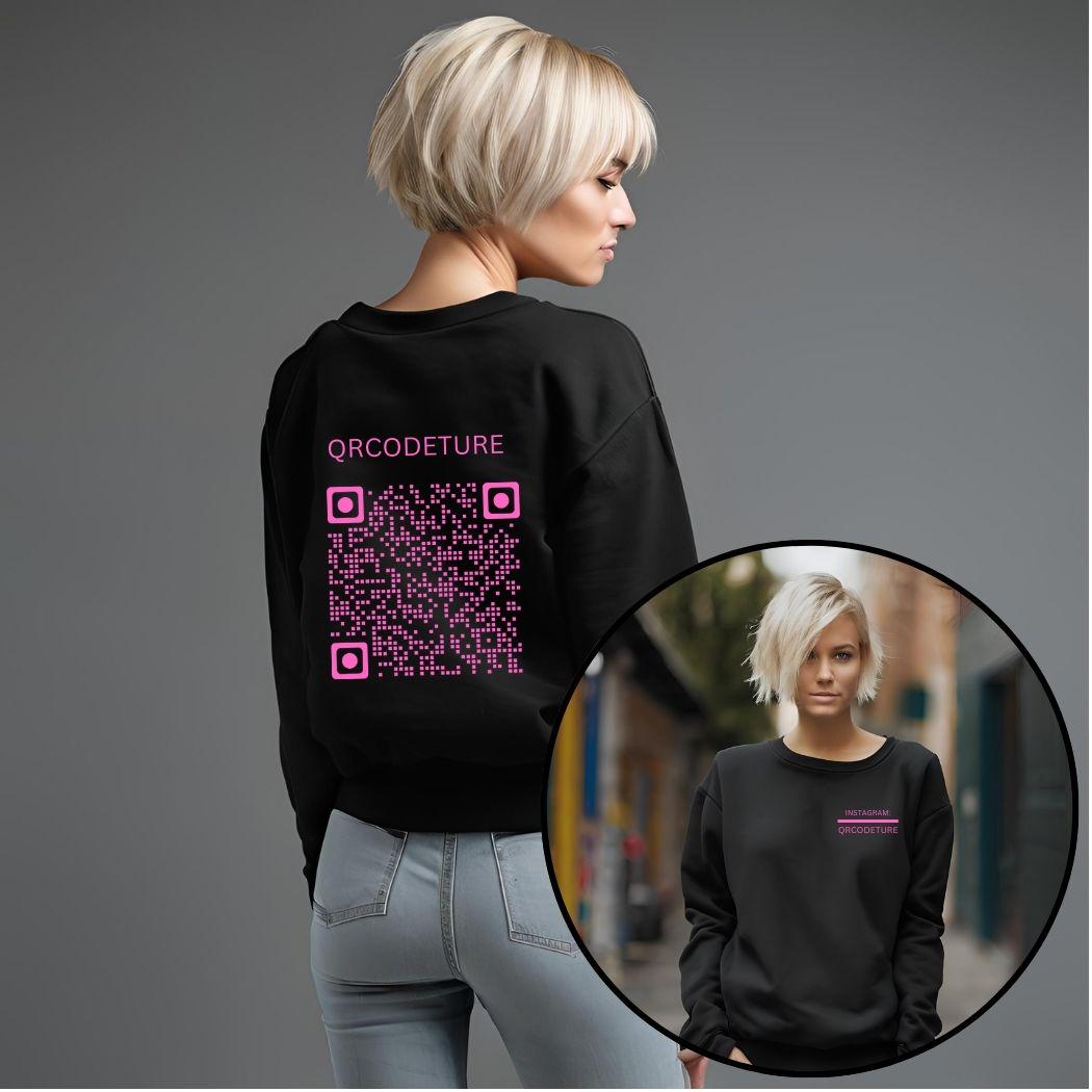 Sweater Qr-Code Mit Insta-Name Hinten U. Name Vorne Basic-Sweatshirt Sweater Qr-Code Mit Insta-Name Hinten U. Name Vorne Basic-Sweatshirt von MimisSmartprints