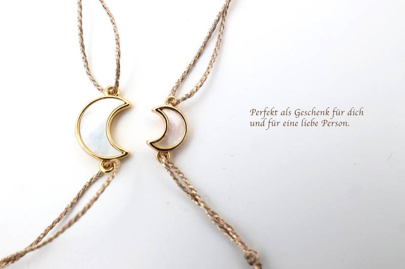 Armband Mond Mit Perlmutt Anhänger Gold Set von MimisWerkstatt