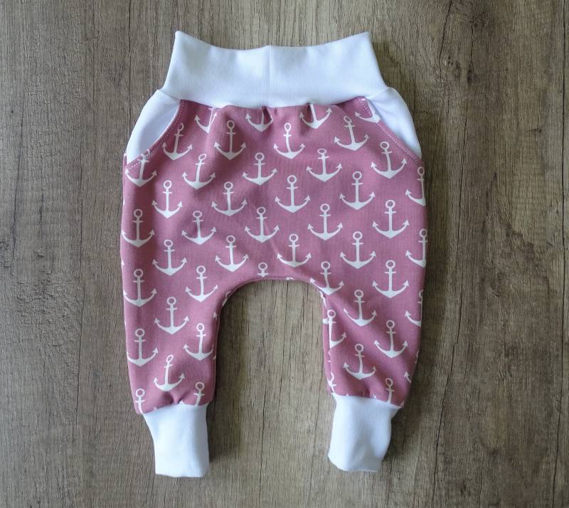 Gr. 56-92 Baggy-Pants Sweathose "Ankerliebe" Altrosa/Weiß von MimiundPauli
