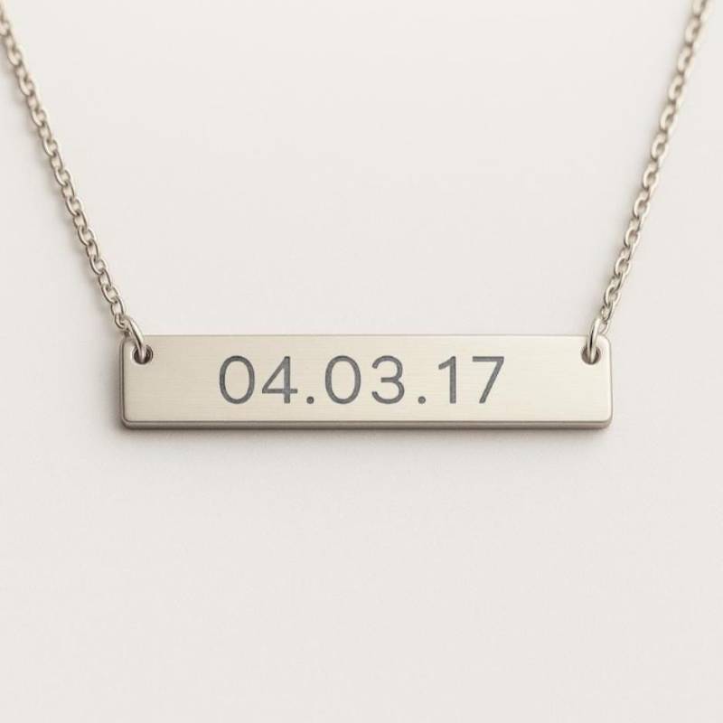 Personalisierte Halskette Aus Edelstahl - Gravur Von Name, Datum, Koordinaten Oder Textgeschenk Personalisierte Halskette Aus Edelstahl - Gravur Von Name, Datum, Koordinaten Oder Textgeschenk von MimmiEngravings