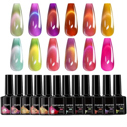 Gel Nail Polish Set, 12-teilig, Cat's Eye Fruit Color Polish, Magnetic Effect with Shimmer Finish, Long-Lasting Chip-Resistant Formula for Home, Salon, Wedding Party Use, Mehrfarbig Gel Nail Polish Set, 12-teilig, Cat's Eye Fruit Color Polish, Magnetic Effect with Shimmer Finish, Long-Lasting Chip-Resistant Formula for Home, Salon, Wedding Party Use, Mehrfarbig von Mimoqk