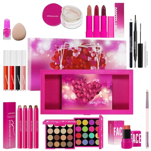 Make-up Set, Eye Lips Kit, Long Lasting Lipstick Mascara Eyeshadow Palette, Daily Use Cosmetics, Beginner Friendly, Cosmetics for Business, Traveling, Fotografie, Mehrfarbig von Mimoqk