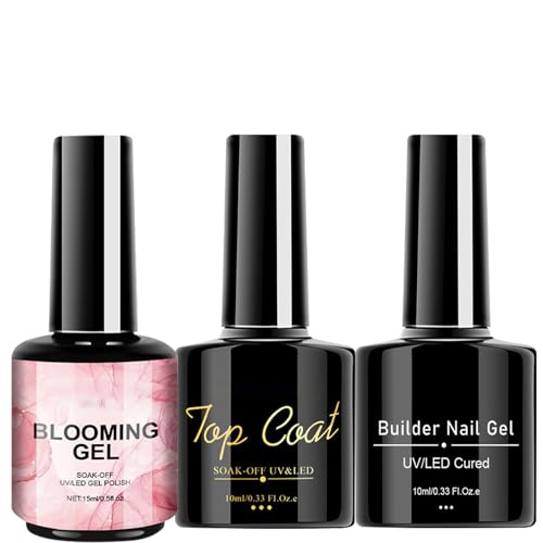 Mimoqk Gel-Nagellack, Nagellack-Set | 3 x Top Coat Base Base Frauen Nail Blooming Gel – Maniküre für Salon-Effekt zu Hause, tragbar für Reisen von Mimoqk