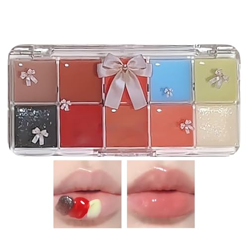 Mimoqk Lip Palette Set, 10 farbige Tinted Lip Gloss und Moisturizing Lipstick Kit, Non-Sticky Jelly Lip Makeup Palette für Kostüm und jeden Tag Make-up Looks von Mimoqk
