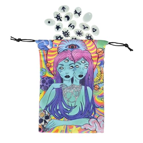 Mimoqk Tarotkarten Tasche | Juwelen Würfel Beutel mit Zugband | Bedruckter Deck Schutz Organizer | Für Teens Erwachsene Enthusiasten Reise Partyspielabend von Mimoqk