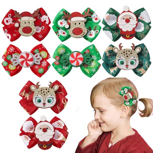 Niedliche Weihnachts-Haarclips | Weihnachtsschleifen-Haarclips Set für Mädchen | 8 niedliche dekorative Clips für Kinder und Frauen | perfektes Urlaubszubehör für festliche Haarstylings von Mimoqk