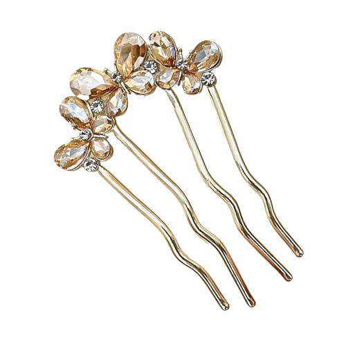 Strasshaarstock - 4 Stecker U Form Pin für stilvolle Hochsteckfrisur, dekorativ funkelnd mit komfortables Griff, Twist Hair Accessoire für Mädchen Frauen formelle Bankettfeier, Goldton, 1 Pack von Mimoqk