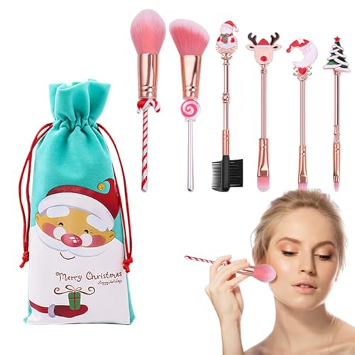 Wand Makeup Brush Set | 6 Weihnachtsbürsten für Foundation, Blending und Eye Make-up | Professionelle Qualität für Frauen Beauty 6-teiliges Wand-Makeup-Pinsel-Set | Inklusive Foundation, Blush, Con von Mimoqk