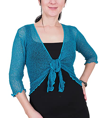 Mimosa Damen gehäkelter Bolero offener Cardigan Glitzer oder einfarbige super Dehnbare Spitzen-Fischnetz-Strickjacke Normal und Übergröße von Mimosa