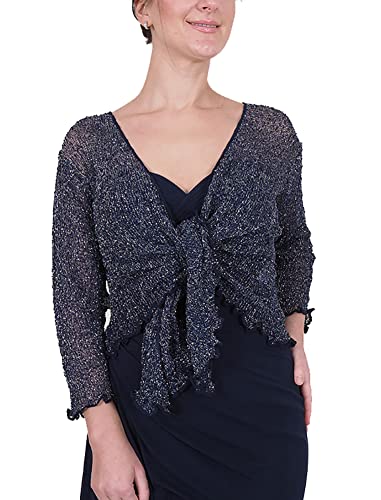 Mimosa Bolero für Damen, Strickjacke, Strick, Strick, Strick, Strick, Bali, mit Glitzer oder einfarbig Gr. 42 /54 , Marineblau/silberfarben von Mimosa