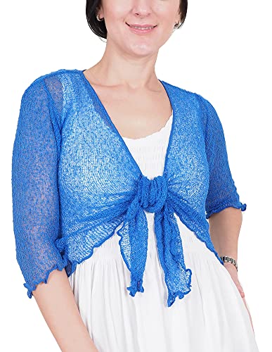 Mimosa Damen gehäkelter Bolero offener Cardigan Glitzer oder einfarbige super Dehnbare Spitzen-Fischnetz-Strickjacke Normal und Übergröße von Mimosa