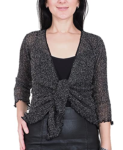 Mimosa Damen gehäkelter Bolero offener Cardigan Glitzer oder einfarbige super Dehnbare Spitzen-Fischnetz-Strickjacke Normal und Übergröße von Mimosa