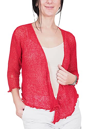 Mimosa Damen Crochet Strecken Fisch-Netz Boleroshrug Mutterschaft Krawatte an der Taille Cardigan (Eine Größe passt DE 34-48, Cherry Red) von Mimosa