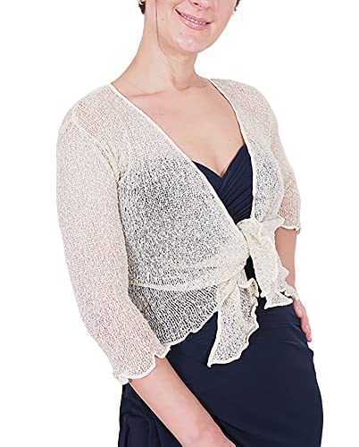 Mimosa Damen gehäkelter Bolero offener Cardigan Glitzer oder einfarbige super Dehnbare Spitzen-Fischnetz-Strickjacke Normal und Übergröße von Mimosa