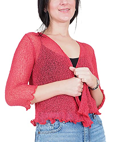 Mimosa Damen gehäkelter Bolero offener Cardigan Glitzer oder einfarbige super Dehnbare Spitzen-Fischnetz-Strickjacke Normal und Übergröße von Mimosa