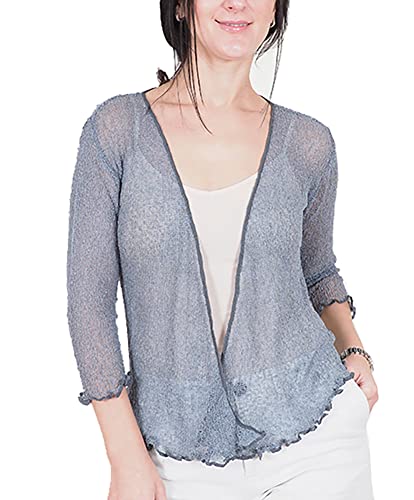 Mimosa Damen Crochet Strecken Fisch-Netz Boleroshrug Mutterschaft Krawatte an der Taille Cardigan (Eine Größe passt DE 34-48, Dark Grey) von Mimosa