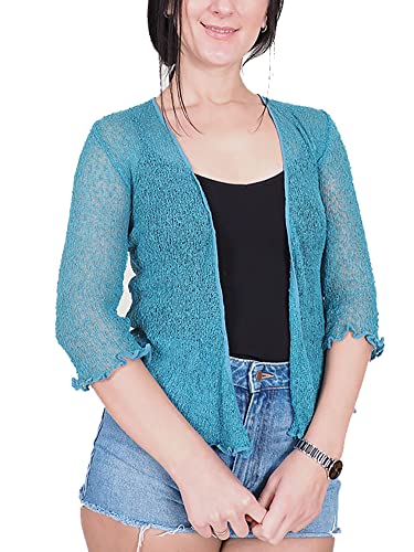 Mimosa Damen gehäkelter Bolero offener Cardigan Glitzer oder einfarbige super Dehnbare Spitzen-Fischnetz-Strickjacke Normal und Übergröße von Mimosa