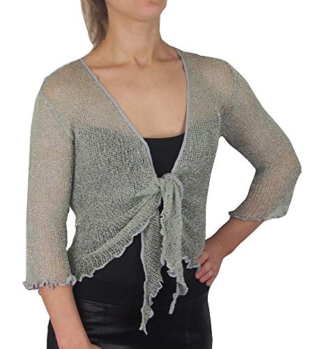 Mimosa Damen gehäkelter Bolero offener Cardigan Glitzer oder einfarbige super Dehnbare Spitzen-Fischnetz-Strickjacke Normal und Übergröße von Mimosa