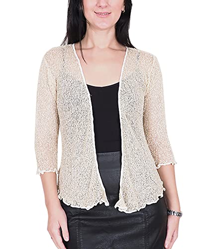 Mimosa Damen Crochet Strecken Fisch-Netz Boleroshrug Mutterschaft Krawatte an der Taille Cardigan (Eine Größe passt DE 34-48, Ivory/Gold) von Mimosa