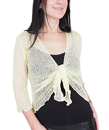 Mimosa Damen gehäkelter Bolero offener Cardigan Glitzer oder einfarbige super Dehnbare Spitzen-Fischnetz-Strickjacke Normal und Übergröße von Mimosa