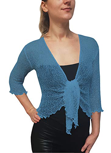 Mimosa Damen gehäkelter Bolero offener Cardigan Glitzer oder einfarbige super Dehnbare Spitzen-Fischnetz-Strickjacke Normal und Übergröße von Mimosa