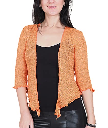 Mimosa Damen gehäkelter Bolero offener Cardigan Glitzer oder einfarbige super Dehnbare Spitzen-Fischnetz-Strickjacke Normal und Übergröße von Mimosa