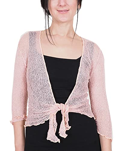 Mimosa Damen gehäkelter Bolero offener Cardigan Glitzer oder einfarbige super Dehnbare Spitzen-Fischnetz-Strickjacke Normal und Übergröße von Mimosa