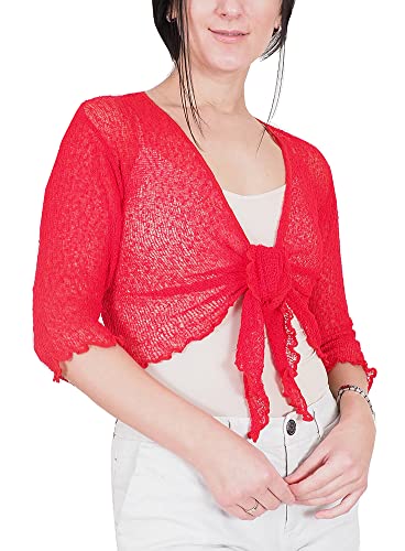 Mimosa Damen gehäkelter Bolero offener Cardigan Glitzer oder einfarbige super Dehnbare Spitzen-Fischnetz-Strickjacke Normal und Übergröße von Mimosa